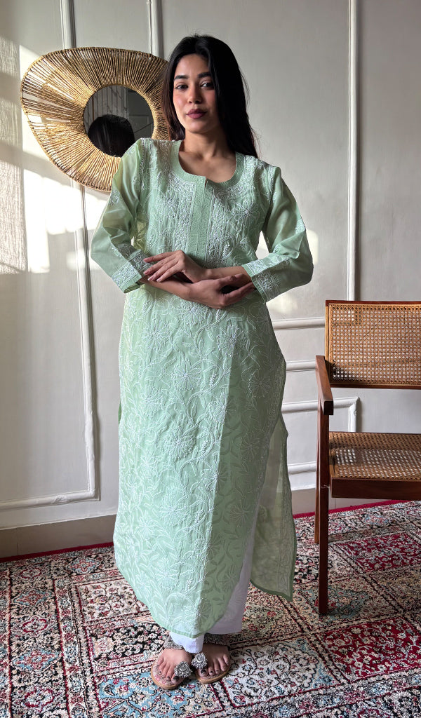 Anisa Women's Lakhnavi Handcrafted Cotton Chikankari Kurti - HONC0356953