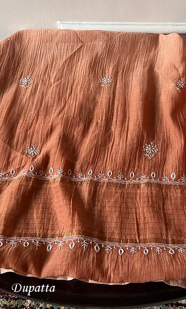 Women's Lakhnavi Handcrafted Mul Chanderi Semi - Stitched Kurta And Dupatta Set - HONC0281964