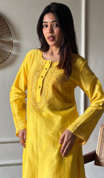 Load image into Gallery viewer, Ishita Women's Lucknowi Handcrafted Chanderi Silk Chikankari Kurti - HONC0340172