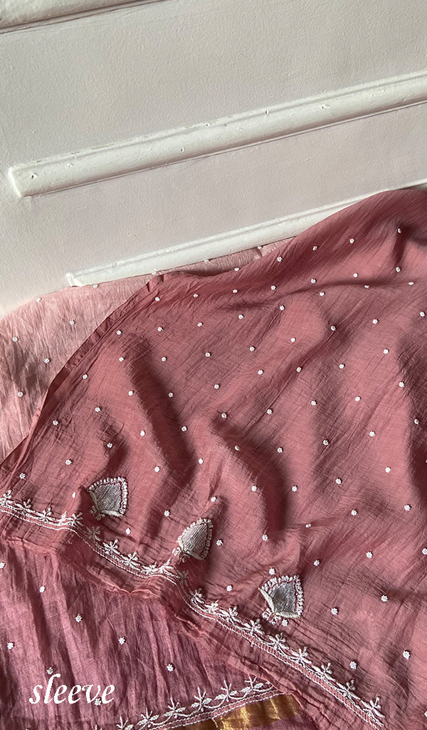 Jazba Women's Lakhnavi Handcrafted Mul Chanderi Unstitched Kurta And Dupatta Set - HONC0495494