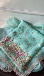 将图像加载到图库查看器中， Women's Lakhnavi Handcrafted Pure Organza Chikankari Unstitched Kurta And Dupatta Set- HONC0290506