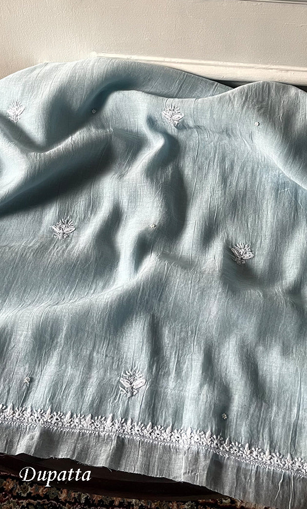 Women's Lakhnavi Handcrafted Unstitched Mul Chanderi Kurta And Dupatta Set - HONC0329030