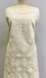 Load image into Gallery viewer, Women&#39;s Lucknowi Handcrafted White Cotton Chikankari Unstitched Kurti Fabric - HONC0194870
