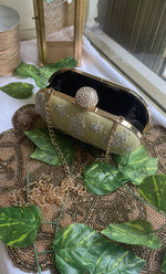 Load image into Gallery viewer, Chikankari Embroidered Clutch with Stone Knob - HONC0313584
