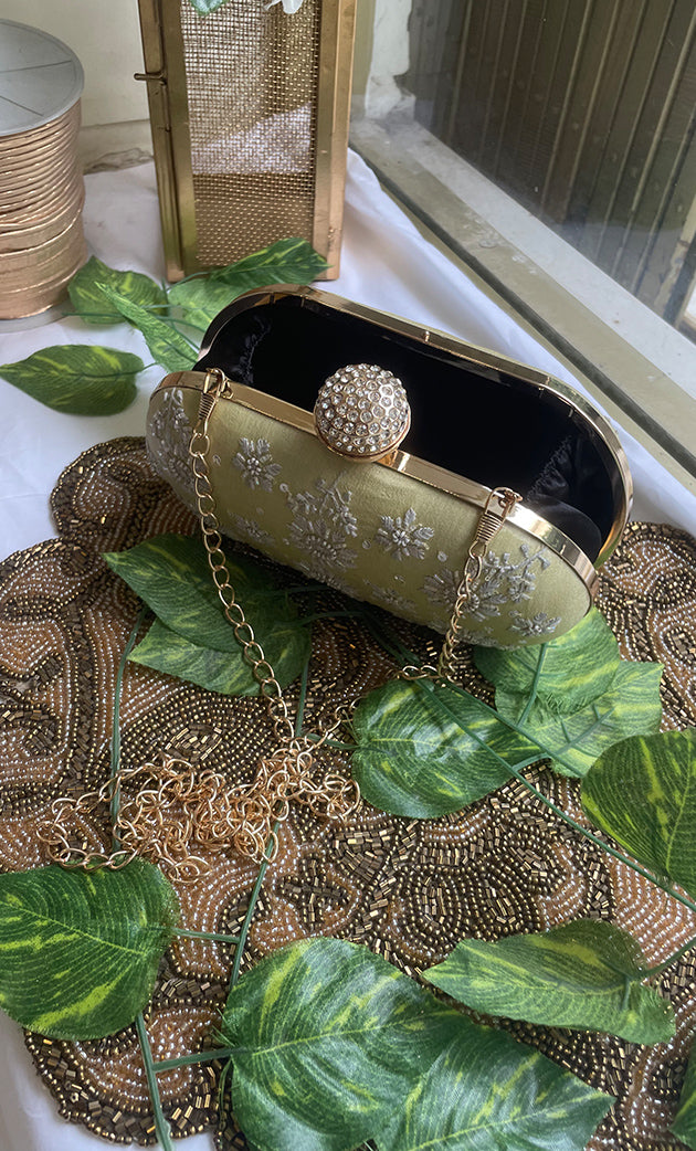 Chikankari Embroidered Clutch with Stone Knob - HONC0313584