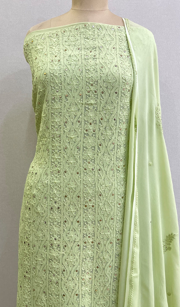 Women's Lakhnavi Handcrafted Viscose Georgette Chikankari Full Suit Material - HONC0174789