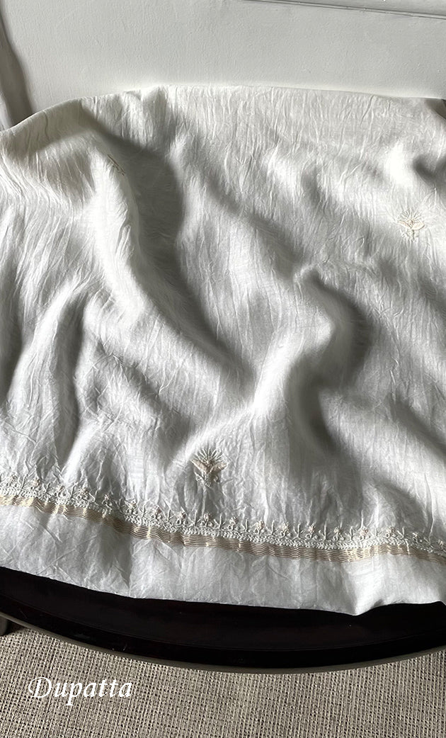 Women's Lakhnavi Handcrafted Chanderi Silk Semi - Stitched Kurta And Dupatta Set - HONC0314226