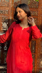 Load image into Gallery viewer, Women&#39;s Lucknowi Handcrafted Muslin Chikankari Kurti - HONC0153469
