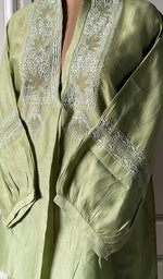 Load image into Gallery viewer, Afifa Women&#39;s Lakhnavi Handcrafted Chanderi Silk Chikankari Top And Pant Set - HONC0279049
