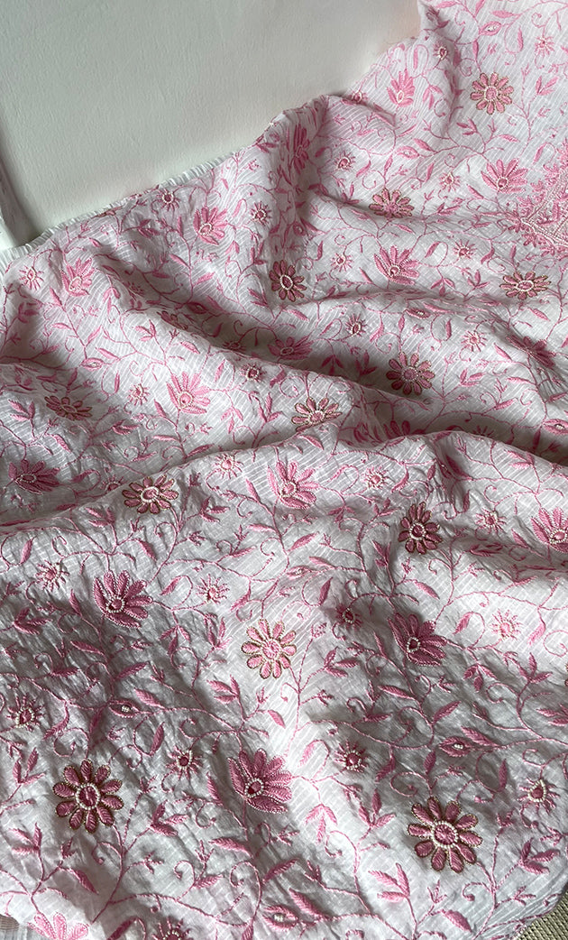 Women's Lakhnavi Handcrafted Maheshwari Mul Chanderi Unstitched Kurta And Dupatta Set- HONC0312961