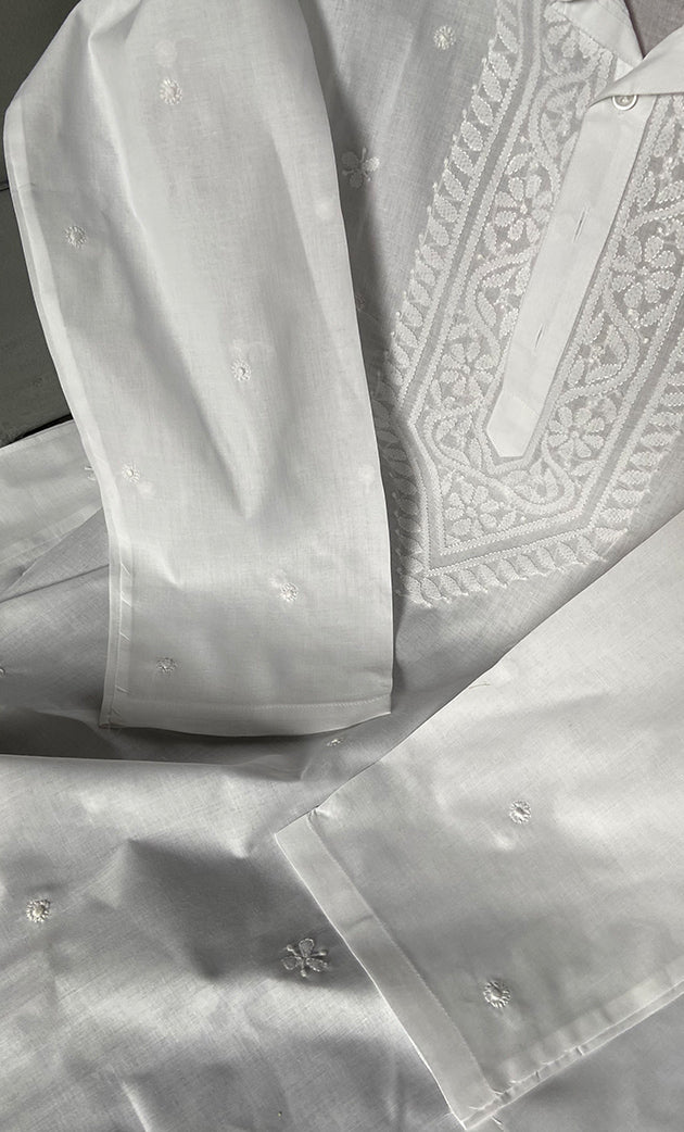 Men's Lucknowi Handcrafted Cotton Chikankari Kurta - HONC0289319
