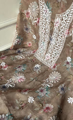 将图像加载到图库查看器中， Disha Women's Lakhnavi Handcrafted Organza Chikankari Unstitched Kurti Fabric -  HONC0332146