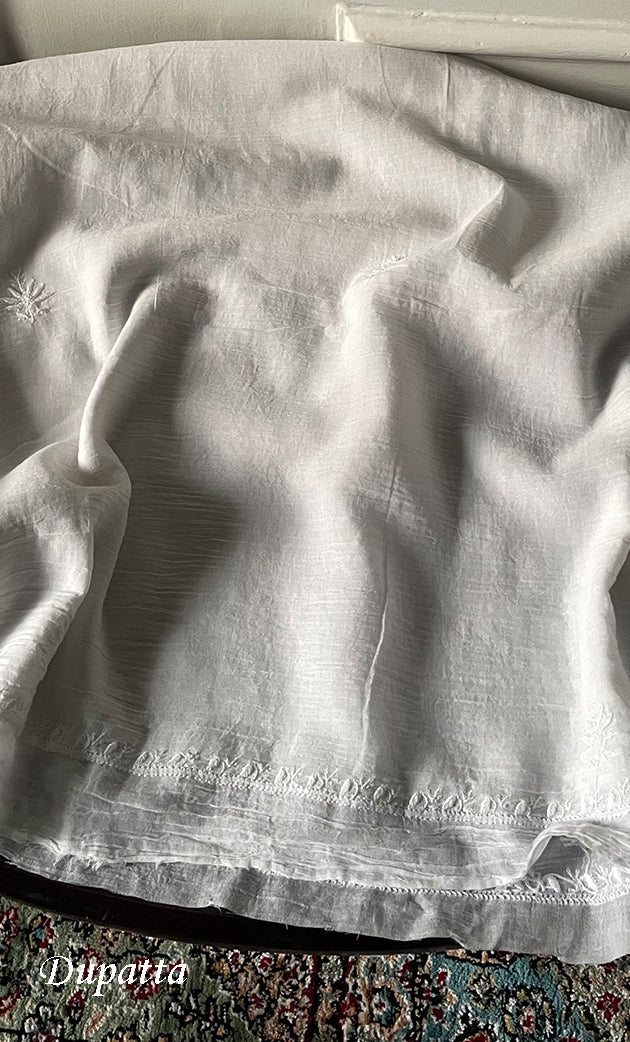 Women's Lakhnavi Handcrafted Unstitched Cotton Chikankari Kurta Dupatta Set - HONC0326100