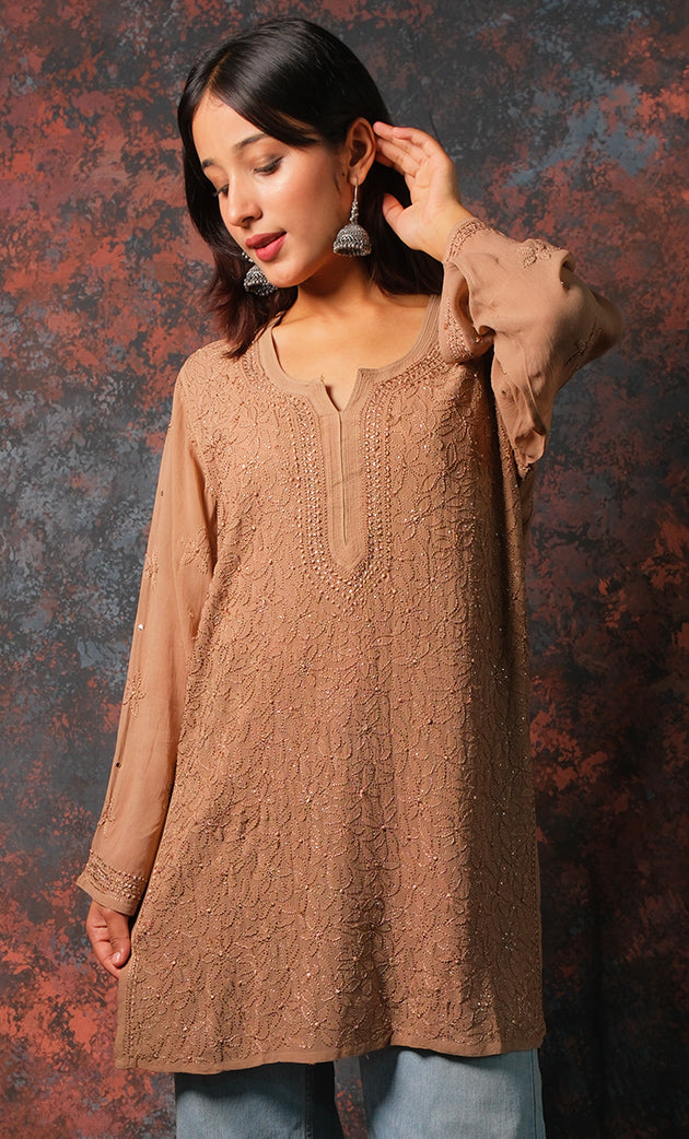 Women's Lucknowi Handcrafted Viscose Georgette Chikankari Top - HONC0327522
