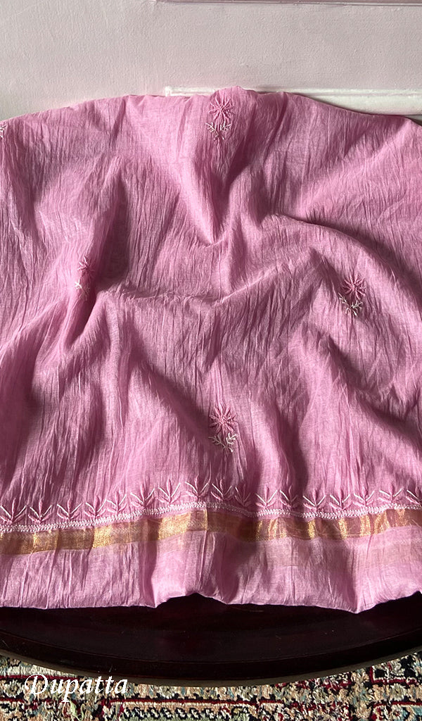 Women's Lakhnavi Handcrafted Chanderi Silk Unstitched Chikankari Full Suit - HONC0369259