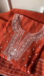 Load image into Gallery viewer, Women's Lakhnavi Handcrafted Mul Chanderi Semi- stitched Kurta And Dupatta Set- HONC0328241
