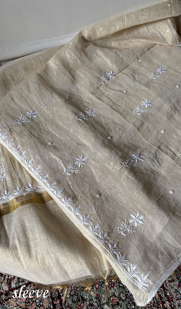 Women's Lakhnavi Handcrafted Tissue Chanderi Unstitched Chikankari Kurta And Dupatta Set - HONC0347705