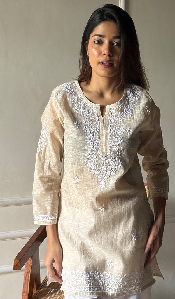 Women's Lakhnavi Handcrafted Cotton Chikankari Top - HONC0299409