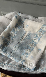 Load image into Gallery viewer, Women&#39;s Lakhnavi Handcrafted Pure Organza Chikankari Unstitched Kurta And Dupatta Set- HONC0305195
