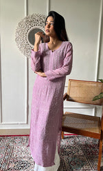 Load image into Gallery viewer, Women's Lakhnavi Handcrafted Viscose Georgette Chikankari Kurti - HONC0318806