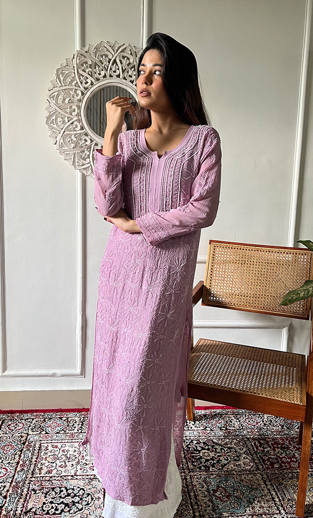 Women's Lakhnavi Handcrafted Viscose Georgette Chikankari Kurti - HONC0318806