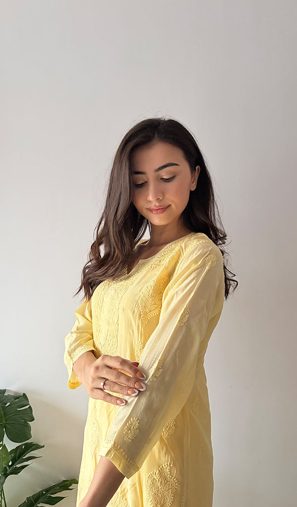 Women's Lakhnavi Handcrafted Modal Cotton Chikankari Kurti And Plazzo Set - HONC0371322
