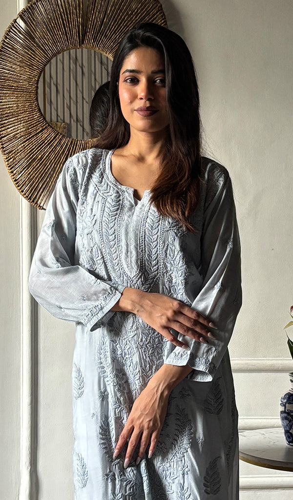 Sameena Women's Lakhnavi Handcrafted Muslin Chikankari Kurti - HONC03374557