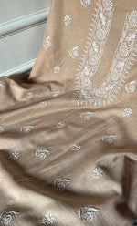 将图像加载到图库查看器中， Lucknowi Handcrafted Maheshwari Mul chanderi Chikankari Unstitched Unisex Kurta Fabric - HONC0300046