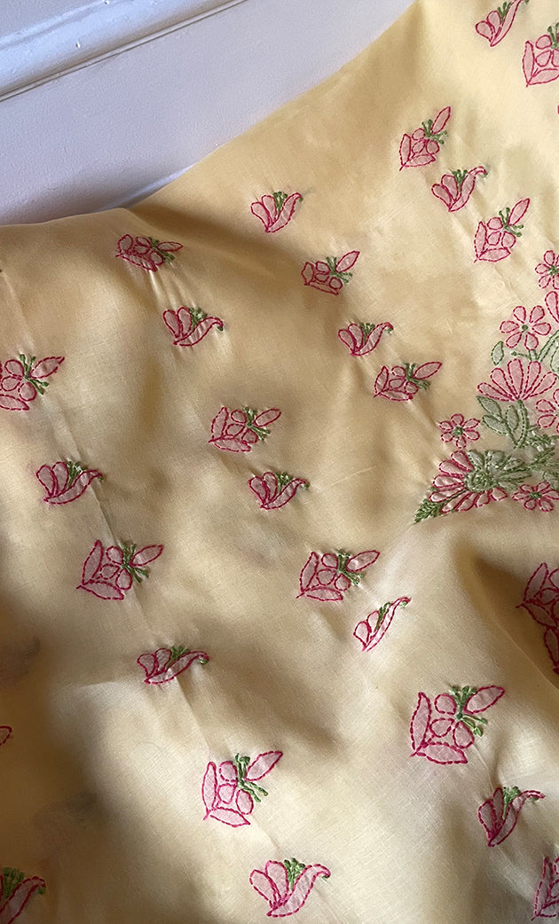 Women's Lakhnavi Handcrafted Unstitched Cotton Chikankari Suit Material - HONC0321788