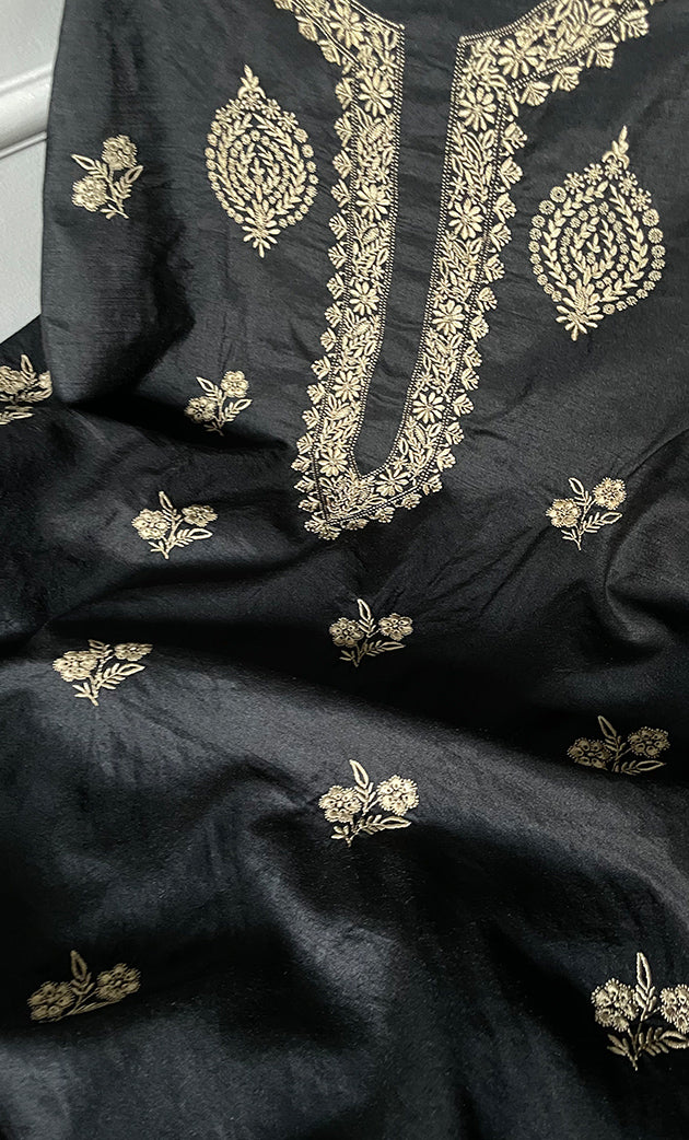 Lucknowi Handcrafted Munga Silk Chikankari Unstitched Men's Kurta Fabric - HONC0327307