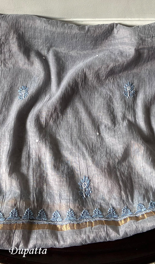 Women's Lakhnavi Handcrafted Mul Chanderi Unstitched Chikankari Full Suit- HONC0354632