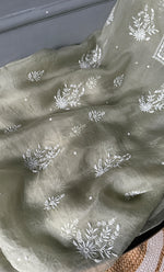 Load image into Gallery viewer, Women&#39;s Lakhnavi Handcrafted Pure Organza Chikankari Unstitched Kurta And Dupatta Set- HONC0307947
