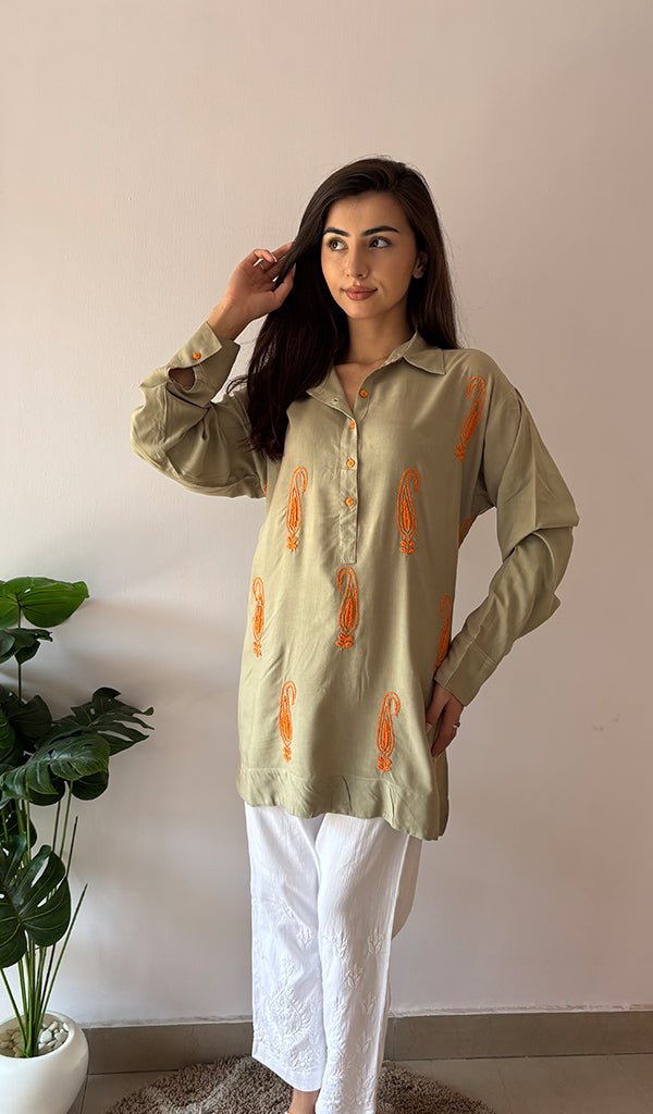 Women's Lakhnavi Handcrafted Cotton Chikankari Top - HONC0325767