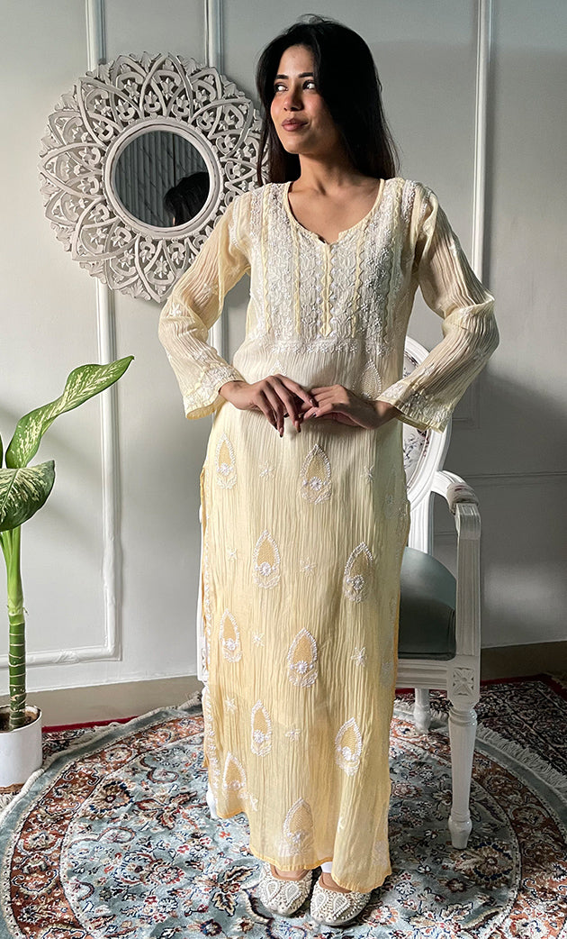 Ridhi Women's Lucknowi Handcrafted Mul Chanderi  Chikankari Kurti - HONC0329122
