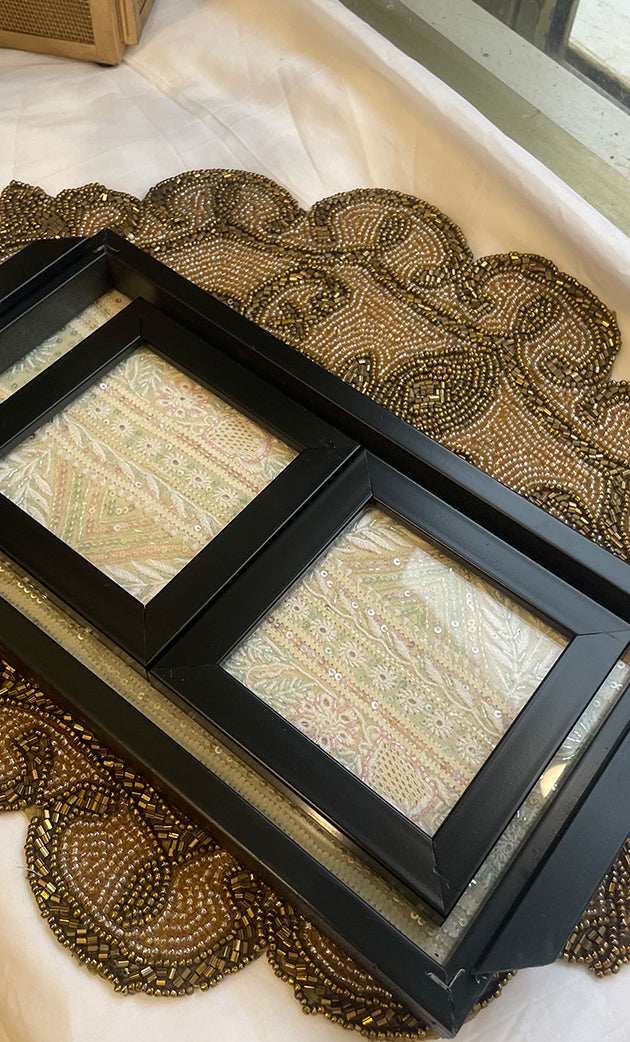 Handcrafted Chikankari Tray with Two Coasters – Wooden Frame - HONC0269375