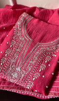 Women's Lakhnavi Handcrafted Mul Chanderi Semi - stitched Kurta And Dupatta Set- HONC0328240