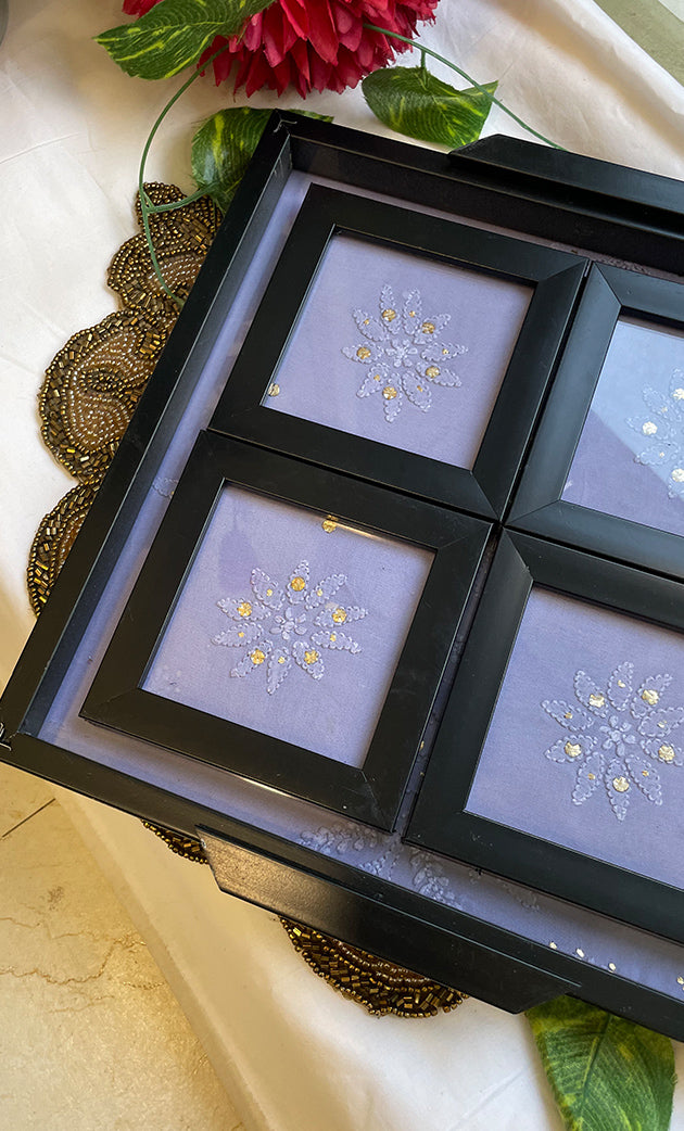 Chikankari Tray with Four Coasters -  HONC0310954