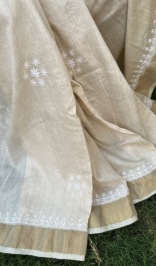 Women's Lakhnavi Handcrafted Munga Silk Chikankari Saree - HONC0266958