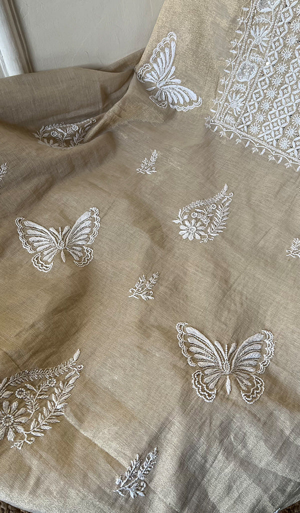 Women's Lakhnavi Handcrafted Tissue Chanderi Chikankari Kutra Dupatta Set - HONC0278158