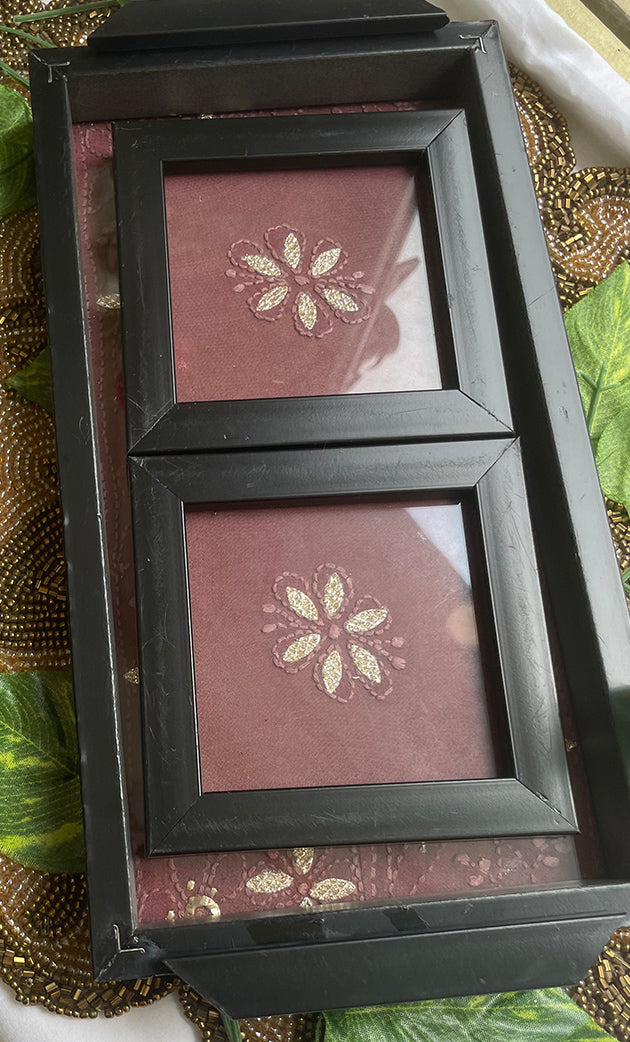 Handcrafted Chikankari Tray with Two Coasters – Wooden Frame - HONC0247266