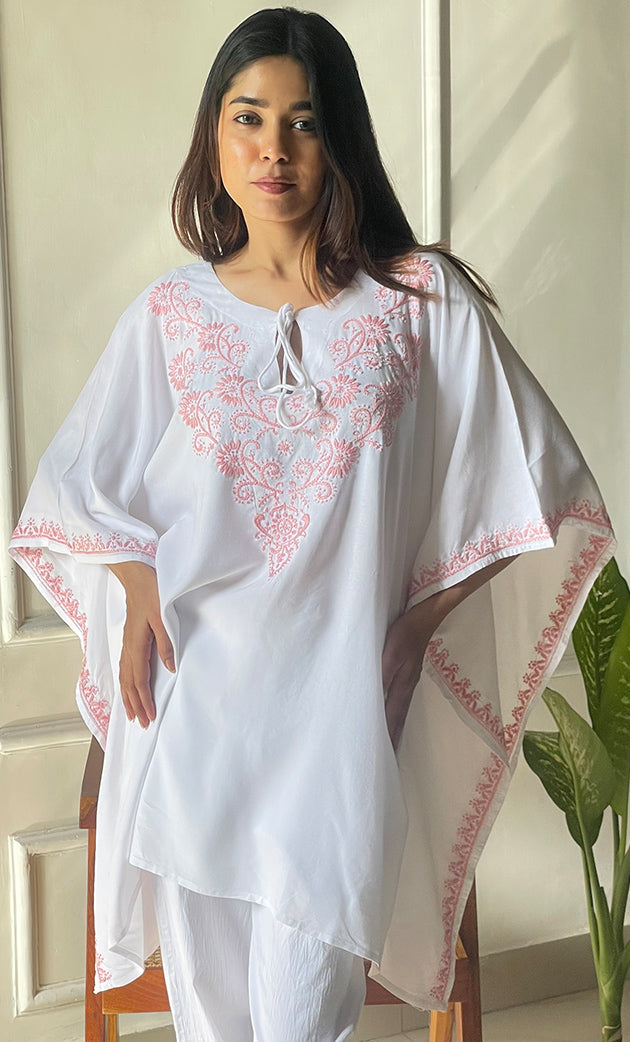 Women's Lucknowi Handcrafted Cotton Chikankari Kaftan - HONC0297354