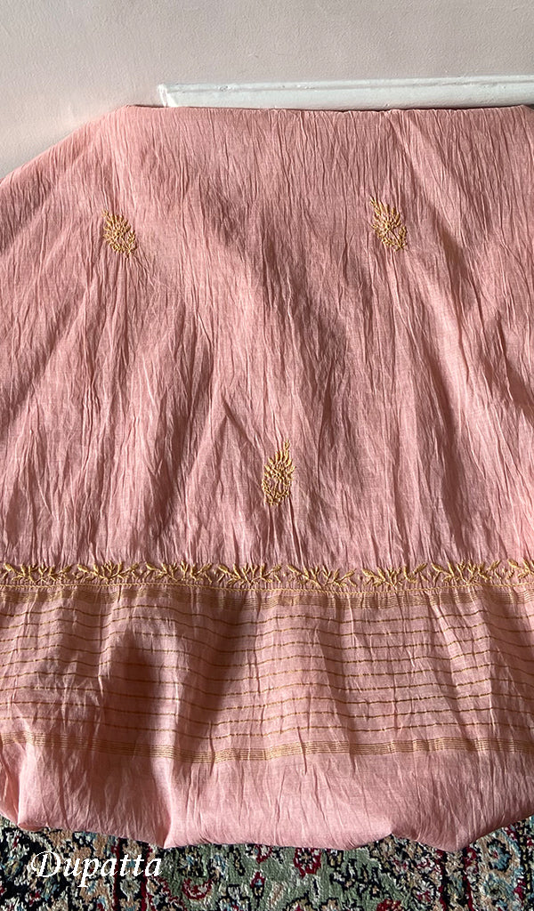 Women's Lakhnavi Handcrafted Chanderi Silk Unstitched Chikankari Full Suit - HONC0342149