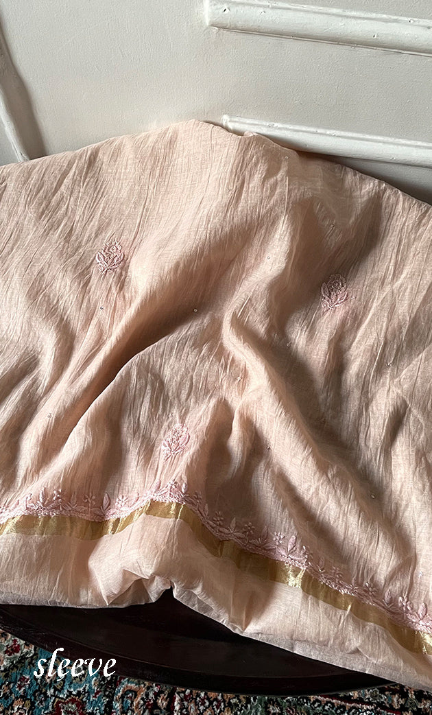 Women's Lakhnavi Handcrafted Mul Chanderi Semi - stitched Chikankari Full Suit Material - HONC0319557