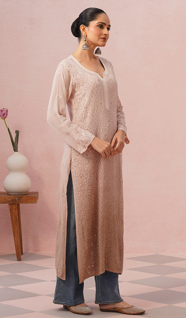 Yusra Women's Lakhnavi Handcrafted Viscose Georgette Chikankari Kurti - HONC0566444