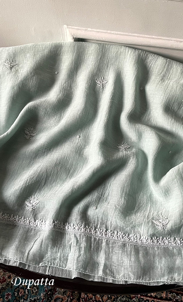 Women's Lakhnavi Handcrafted Unstitched Mul Chanderi Kurta And Dupatta Set - HONC0329040