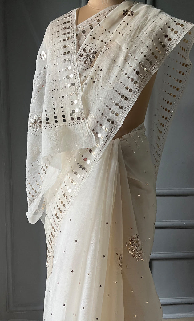 Women's Lucknowi Handcrafted Pure Organza Silk Chikankari Saree - HONC0306870
