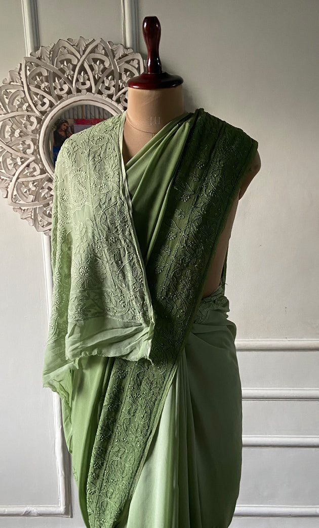 Women's Lakhnavi Handcrafted Viscose Georgette Chikankari Saree - HONC0318166