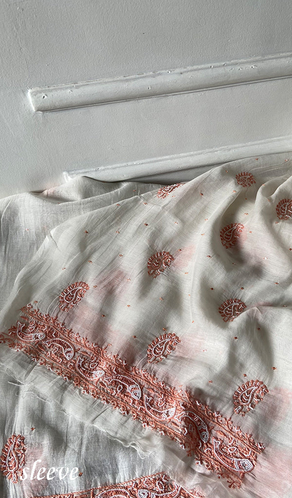 Women's Lakhnavi Handcrafted Mul Chanderi Unstitched Kurta And Dupatta Set - HONC0371881