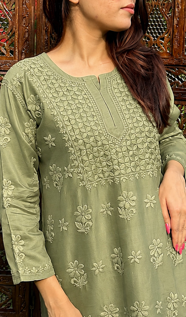 Hania Women's Lakhnavi Handcrafted Chanderi Silk Chikankari Top - HONC0383281