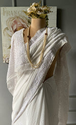 Load image into Gallery viewer, Women&#39;s Lakhnavi Handcrafted Viscose Georgette Chikankari Saree - HONC0296062
